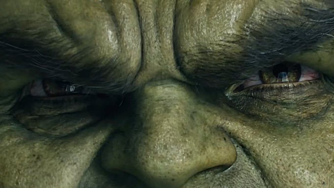 An extreme close-up of the Hulk's intense, furrowed green face mirrors the locked-in determination conveyed in the caption's call for unwavering focus.