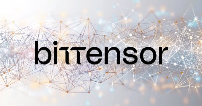 The image features a white banner with black text that reads "Bittensor" written in all capital letters. The background of the image consists of numerous small dots arranged in a grid-like pattern, creating an abstract design.
