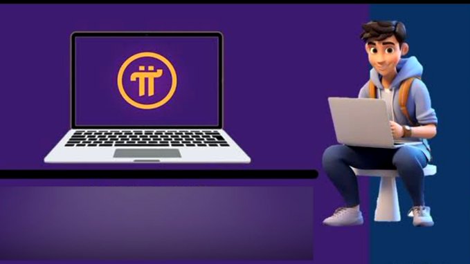A 3D-rendered character wearing a gray hoodie and backpack sits on a stool using a laptop, set against a purple background, alongside a second laptop displaying the Pi Network logo (π). The image visually reinforces the post's reflection on early believers in Pi Network, with the character symbolizing the everyday user who has continued supporting the project through milestones like KYC and Mainnet.