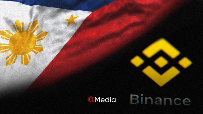 A composite image showing the Philippine flag on the left side of the frame alongside the yellow Binance logo on a dark background, with 'C. Media' and 'Binance' text.