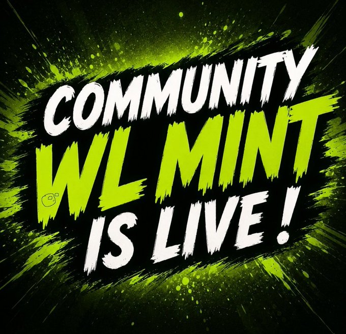 Bold neon-green graphic reads “COMMUNITY WL MINT IS LIVE!” on a black, paint-splattered background, matching the announcement that the Yoodles Reborn community whitelist mint is now open at 0.0015 ETH per mint, with a limit of two per wallet.