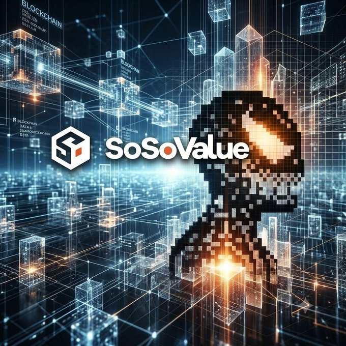 The image features a digital, futuristic blockchain-themed background with the **SoSoValue** logo and name prominently displayed, alongside a pixelated/blocky hooded figure integrated into the cityscape of glowing data blocks. This visually reinforces the post's message about continuing crypto engagement tasks—ranking up, collecting SoPoints, and growing volume on SoSoValue during Week 23.