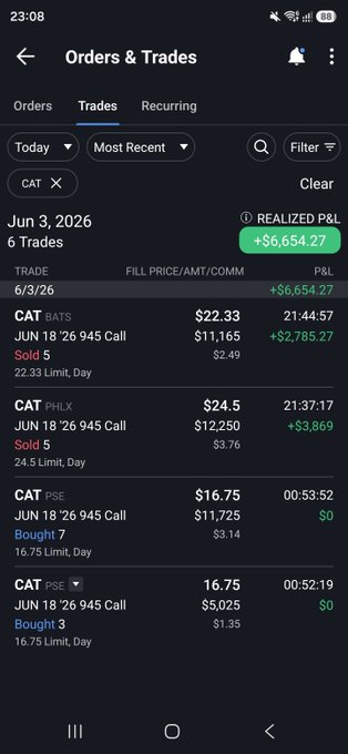 The image shows a phone screen displaying a list of stock prices for various companies, including one called "Cat". This information might be relevant to the post about trading orders and trades. The text in the image reads "Meow $CAT", which could possibly be a reference to a specific cat-themed product or event related to the stock market.