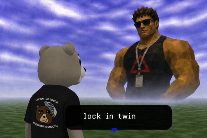 The image features a man wearing sunglasses and a t-shirt with a bear on it, standing next to another person who has a teddy bear on their shoulder. The caption of the image reads "Life as tough as a pirate. When you're done with your real life, just smooth out your curves." This meme is related to the post because it references the idea of embracing imperfections and being true to oneself, which can be seen in both the man's t-shirt design featuring a bear and the bear on the other person's shoulder. The image also includes text that reads "Lock in twin," which could be interpreted as a reference to the popular meme about twins or the concept of locking two things together.
