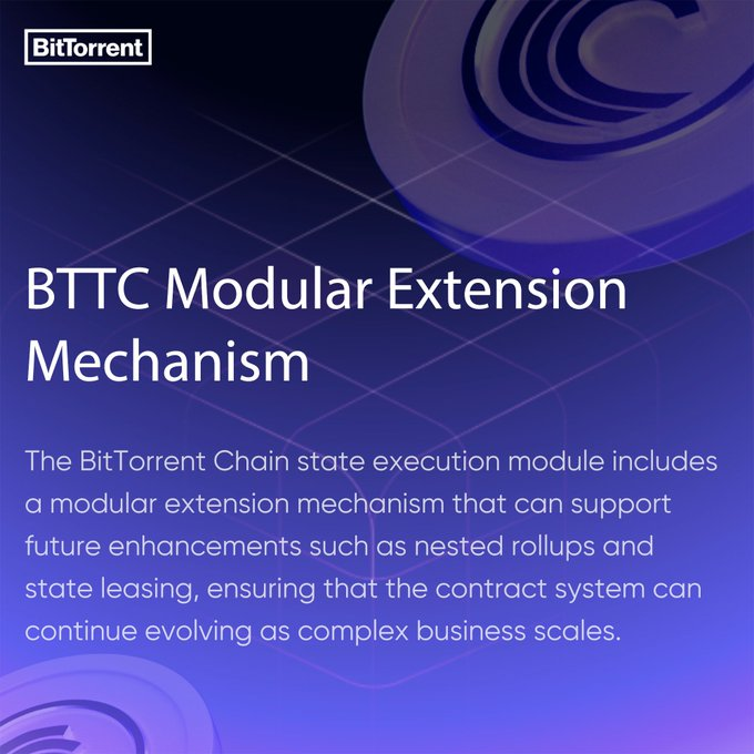 A promotional graphic for BitTorrent with the BitTorrent logo, titled 'BTTC Modular Extension Mechanism' on a dark purple background.