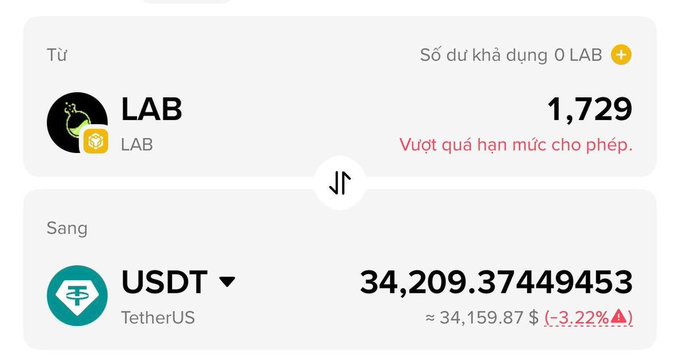 "Nếu bạn có hold airdrop lAB từ binance alpha. Bạn sẽ có 34k$. Đó là lí thuyết thôi AE, chúng nhân các nhãy hìn sẹng phê nhân vài khôê.âng phê khôê dúng."