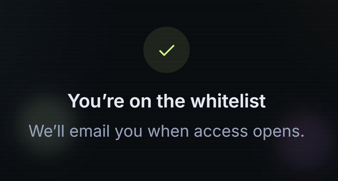 The image shows a dark-themed confirmation screen with a green checkmark and the text "You're on the whitelist" along with the subtext "We'll email you when access opens." 

The image reinforces the post's message by visually confirming whitelist registration, lending a sense of legitimacy to the claim that early position spots are being secured before the vaults officially open.