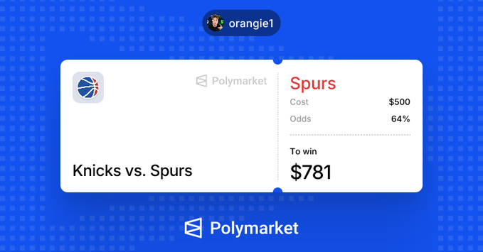 The focus of the image is a poster that has been posted online, likely related to basketball. The main element of the image is a poster with information about an NBA game called "Knicks vs. Spurs". It displays the scores for both teams, as well as the cost and win odds associated with this particular game. This text indicates that the players in the image are trying to win $500 by scoring points on their team's side of the coin (Knicks) against their opponent (Spurs).