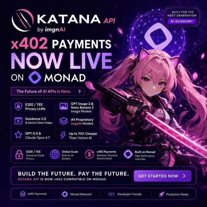 xtrp payments page for Katana, featuring a pink background and a cartoon character holding a sword against the backdrop of a purple sky with stars.