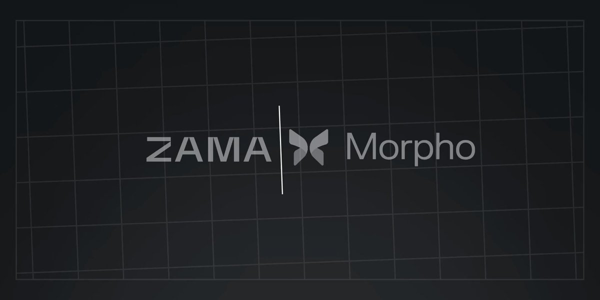 The image features a logo for a company named Zama Butterfly Morpho. The logo consists of two butterflies positioned side by side, with their wings spread out. Below the butterflies, there's text that reads "Zama" and "Morpho". The background of the logo is black, which contrasts with the white butterflies and makes them stand out. The image also includes a caption below the logo that says "A lot of institutions we talk to bring up confidentiality at some point. Operating on a public blockchain means competitors can see your moves in real time, or that you'r not preserving customers' confidentiality".