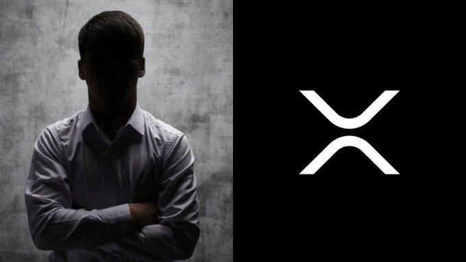 A silhouetted man stands with crossed arms beside the XRP logo against a dark background, visually symbolizing the uncertain future of the cryptocurrency as a former Ripple executive outlines two contrasting scenarios for its role in the company's ecosystem.