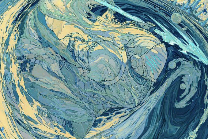 A stylized illustration of a blue-armored knight engulfed in swirling teal and golden winds, matching the post's "Wind Clan" theme of a Friday mood. The dynamic gusts envelop the figure in a flowing, ethereal manner that evokes freedom and momentum.