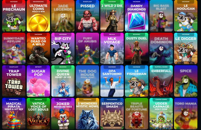 The image displays the game library of MineBit, a new Web3 gambling platform, featuring a grid of colorful slot game thumbnails from providers like Hacksaw, Evolution, Pragmatic Play, Thunderkick, and Yggdrasil, with titles such as "Le PrechAun," "Ultimate Coins," "Jade Legends," and "Wanted Dead or a Wild." This showcases the variety of gaming options mentioned in the post, supporting MineBit's claim of offering "Originals, games from top providers" alongside its unique 20% House Profit Share community model.