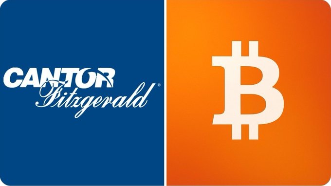 The image shows the Cantor Fitzgerald logo alongside the Bitcoin (BTC) symbol, visually representing the Wall Street firm's bullish outlook on cryptocurrency. The juxtaposition illustrates Cantor Fitzgerald's recent statement that Bitcoin is entering the "final stages of the bear market."