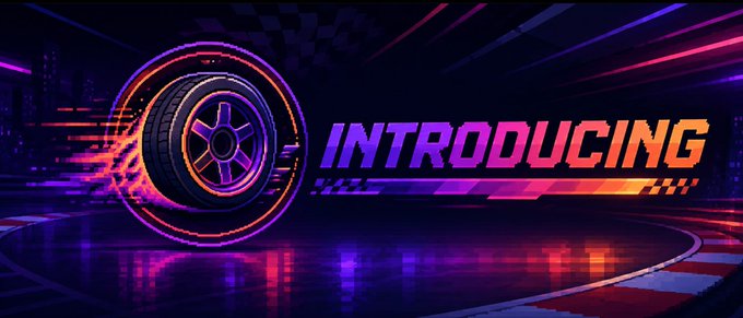 The image features a large, colorful wheel with the words "Introducing" written above it. The background of the image is dark purple, which contrasts with the bright neon colors surrounding the wheel. There are also some text elements present in the image that read "8bit neon. Tokyo nights. Tires screaming. Master the slide. Own the streets." This suggests a connection between the wheel and the post about a new product or service being introduced to the public, possibly related to tires or transportation.