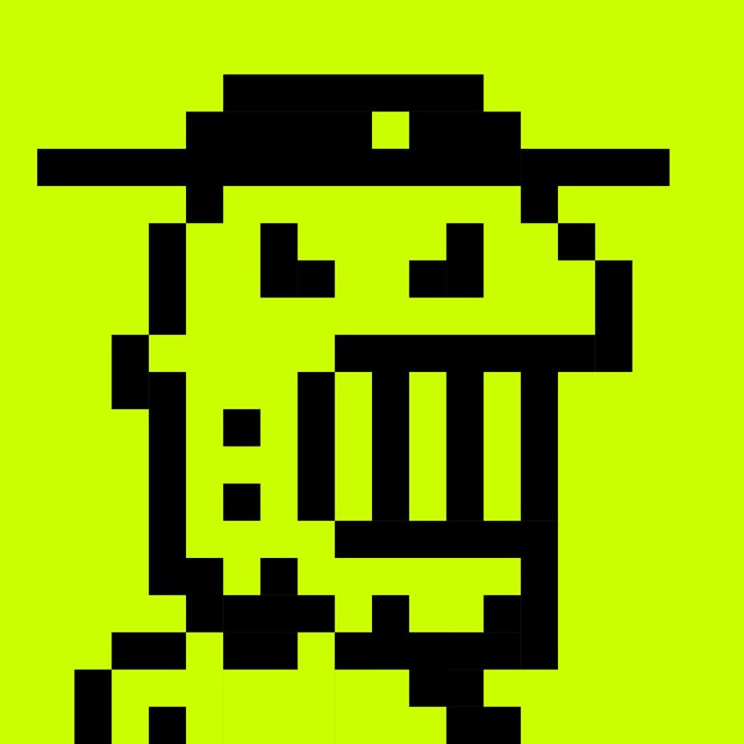 A pixel art image featuring a character with a fedora hat and trench coat rendered in black against a bright neon green/yellow background, evoking the iconic "gHoodie" stylized aesthetic. The blocky, minimalist design complements the post's reference to the "gHoodie" symbol often associated with Robinhood's branding and NFTs.