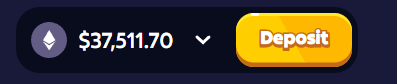 A digital wallet display showing an Ethereum (ETH) balance of $37,511.70 next to a yellow "Deposit" button, which represents the crypto funds the poster is likely using to recover from a $10,000 loss on stream by betting $20 on a new wager requiring Follow, Retweet, and Like.