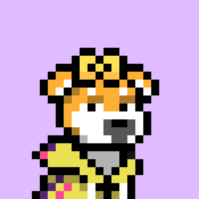Pixel art illustration of an orange and yellow tiger character wearing a yellow outfit against a light purple background.