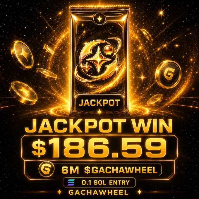 The image features a vibrant, animated graphic advertisement for a slot machine game called "Jackpot Win". The primary visual elements of the advertisement include a large golden jackpot symbol situated at the center, surrounded by an array of gold coins, stars, and circles. The text in the image is in a bold yellow color that reads "jackpot win" and "$1866.59", indicating the winning prize amount for players. Additionally, there's a small logo for a payment method known as "GACHAWALL".