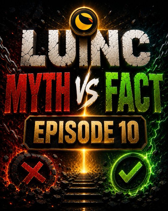 A dramatic graphic titled 'LIVING MYTH VS FACT EPISODE 10' featuring cracked stone text, red and green glowing energy, chains, a red X mark, and a green checkmark icon.