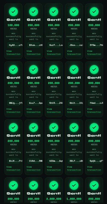 The image shows a grid of green checkboxes with the text "Senti" written above them. The boxes are arranged in rows and columns, creating a pattern that repeats throughout the image. Each box contains a green checkmark symbolizing a successful transaction or achievement. The text at the bottom of the image reads: "How to obtain $MONA Airdrop Follow, Like & RT Drop $SOLANADA Follow, First 100 Will receive up to 2,000 $Mona #SolanaAirdrop". This message is related to the image's theme and provides information about how to obtain a $Mona Airdrop.