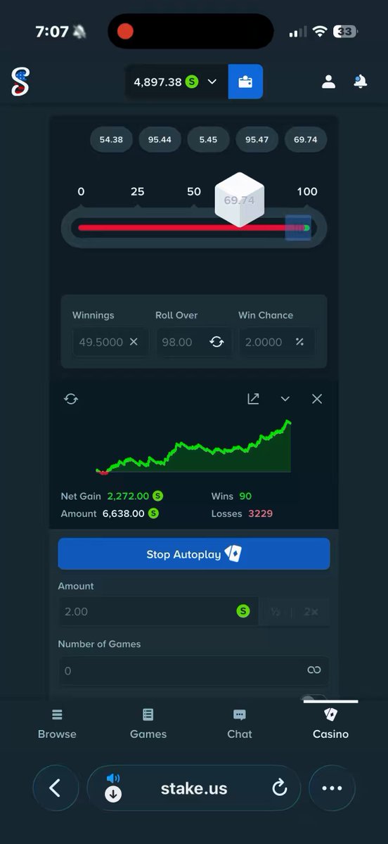 The image shows a phone screen displaying a game interface with various elements such as a score, number of games played, and a dice roll. The text "Dice run up @Stake @StakeUsa @StakeEddie @ThatsProfitBoys" is present in the image, which seems to be related to the post about stake trading on Stake.