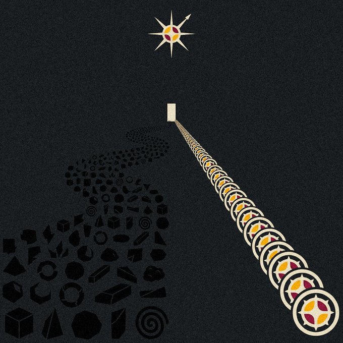 The image features a stylized compass star logo extending a trail of glowing circular emblems toward a luminous eight-pointed star, while a cluster of dark geometric shapes dissipates into the distance. This visual metaphor of coins vanishing into shadows against the bright ascending trail illustrates the post's message: the end of gMCD genesis farming (where tokens were scattered/diluted) and the start of a limited "Conversion" event, where users can acquire a capped 15m gMCD at $0.1 with a wallet cap to manage overwhelming demand.