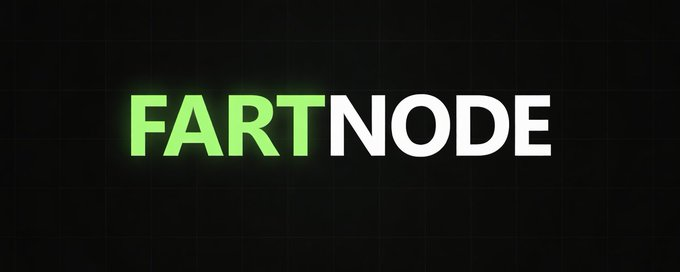 The image features a banner with the words "FARTNODE" written in green letters against a black background, which stands out prominently due to its bright color. The text also includes some additional information about the rewards system for the game Fartnode.