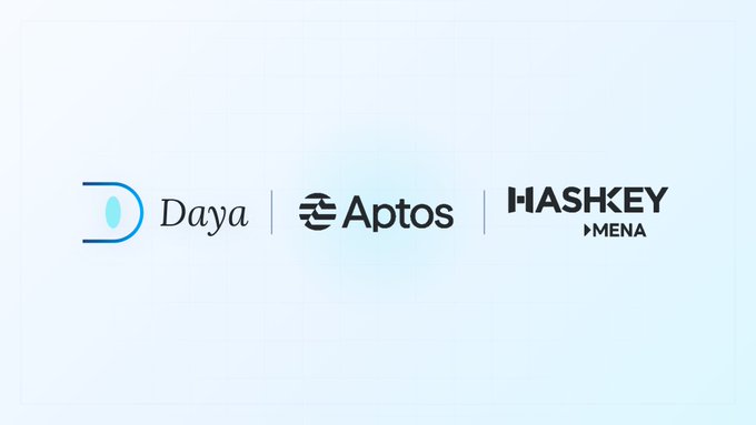 The image features three logos, each representing a different company or organization. The logos are arranged vertically against a white background with black text. The first logo is for Daya, an African tech company. The second logo is for Apatos, a blockchain technology company based in Africa and the Middle East. The third logo is for HashKey, a cryptocurrency exchange platform that operates within the African and Middle Eastern markets.