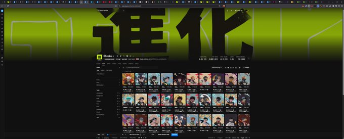 A computer desktop displays a browser window open to a Discord server called "Ghosts," showing multiple rows of NFT profile pictures under the "Voting" tab, set against a green "EVOLUTION" wallpaper background—suggesting the user is celebrating a 3x gain on what appears to be an NFT or crypto investment.