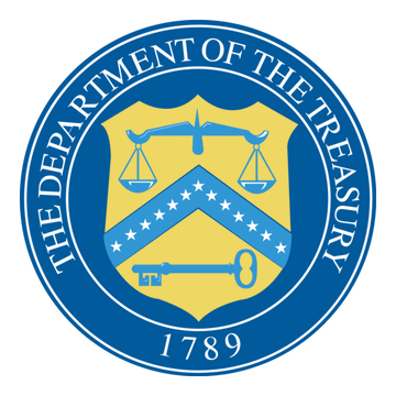 The image shows the official seal of the U.S. Department of the Treasury, featuring a chevron with scales of justice and a key, surrounded by the text "THE DEPARTMENT OF THE TREASURY" and the founding year "1789." The seal directly relates to the post, as it represents the federal agency that withdrew its proposed crypto surveillance rules targeting unhosted wallets and cryptocurrency mixers.