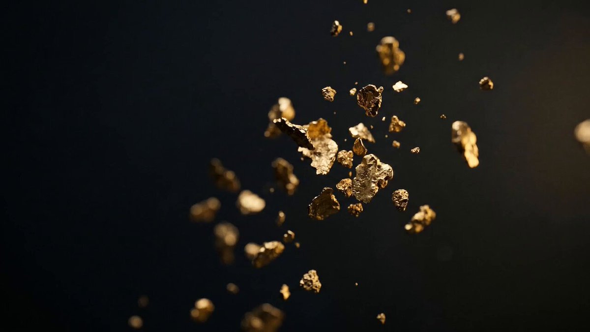 The image shows a close-up view of gold particles floating in the air, creating an illusion that they are falling from the sky. The background appears to be black with some white lines or dots scattered throughout. The caption below the image provides information about the rarity and value of gold, stating that all the gold ever mined could fit into just three Olympic swimming pools.

The image is related to a post on social media where it talks about how rare and valuable gold is. It also mentions that the rails don't have to be. The caption includes some numbers or calculations, which might be part of an explanation for the rarity of gold.