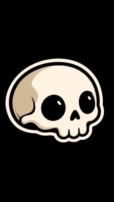 An illustration of a stylized, melting white skull with large black eye sockets against a black background.
