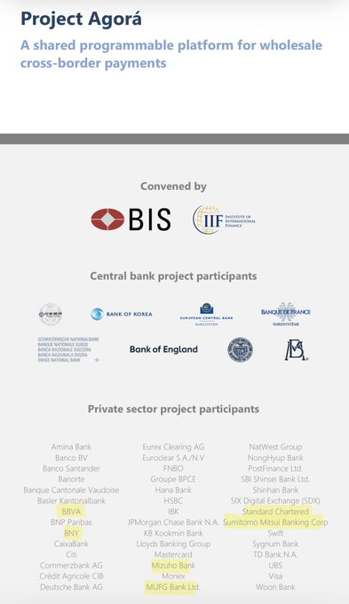 The image is a screenshot of an online advertisement for Project Agora, which is a platform that connects businesses with other businesses. The background of the ad features several logos and text indicating that various companies are involved in this project. One of the prominent logos shown on the ad is for Ripple, a cryptocurrency exchange, along with the name "standard chartered" written under it, suggesting that standard Chartered Bank or Standard Chartered Bank and Lucca Financing are also partners in the project Agora. The rest of the text on the screen mainly focuses on the collaboration between different companies, providing details about their involvement in this endeavor.