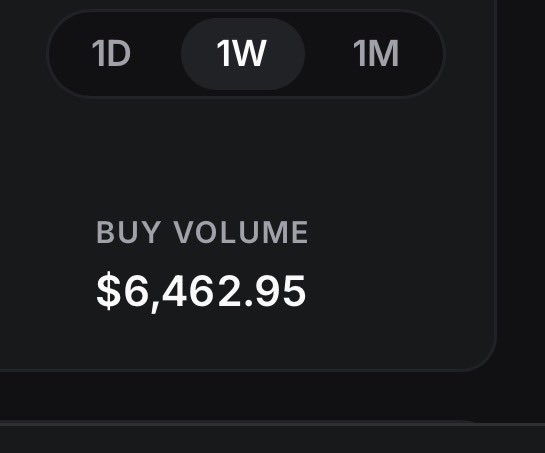 A dark-themed dashboard widget shows a weekly ("1W") buy volume of $6,462.95—highlighting the user's meme coin spending spree that prompted their decision to take it easy this week.