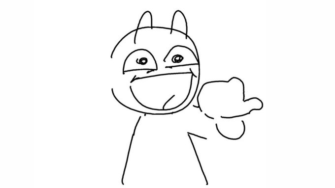 A hand-drawn sketch of a grinning character with horns or ears, a wide sinister smile, and one hand raised, seemingly plotting or revealing a secret. The image relates to the post by visually representing someone gleefully sharing insider knowledge that "GM" posters are farming engagement from ElonFi for profit, with the menacing grin suggesting a conspiratorial "whisper" to followers.
