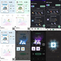 The image shows four different screens of a mobile device, each displaying various information about a fitness tracking app called "StepN Go 150". The screens show the app's interface with icons for different activities such as walking, running, and cycling. Each screen also displays the time spent on these activities in minutes. The first screen is at the top left corner, while the other three screens are arranged vertically from bottom to top.