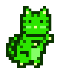 A pixel art illustration of a small green dragon or lizard character, with a watermark reading '@HeresJonny'.