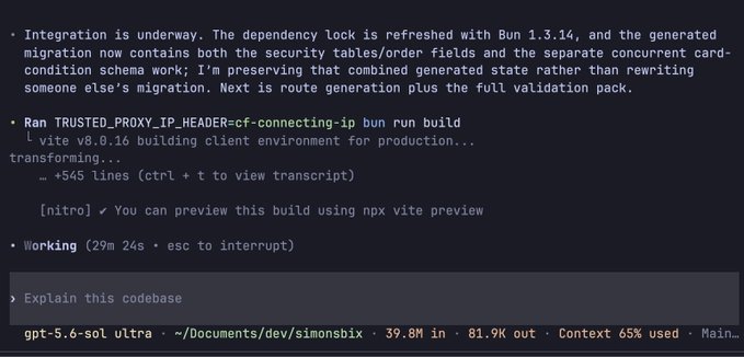 A terminal/CLI session showing a build process running via Vite for a project, with output indicating dependency integration, migration work, and a prompt to preview using 'npx vite preview'.