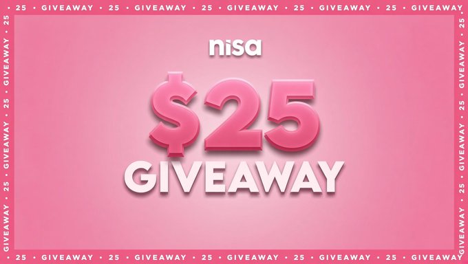 A pink promotional graphic with white text reading 'nisa $25 GIVEAWAY' surrounded by a border repeating '25 - GIVEAWAY'.