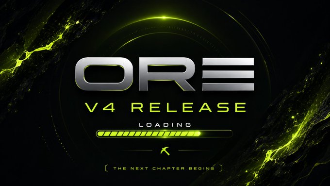 **Caption:** A promotional graphic announces the "$ORE V4 RELEASE" with a green loading bar and the tagline "THE NEXT CHAPTER BEGINS," visually reinforcing the post's message that the current low price window is temporary and the project's new version signals upcoming fundamental growth before the market catches up.