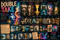 A 'Double Take' puzzle page showing a grid of small diverse face illustrations, appearing to be a visual matching game.