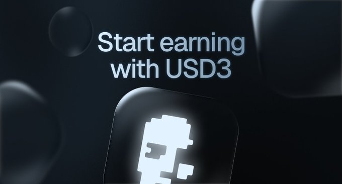 Dark promotional graphic with text 'Start earning with USD3' alongside a stylized 3 icon.