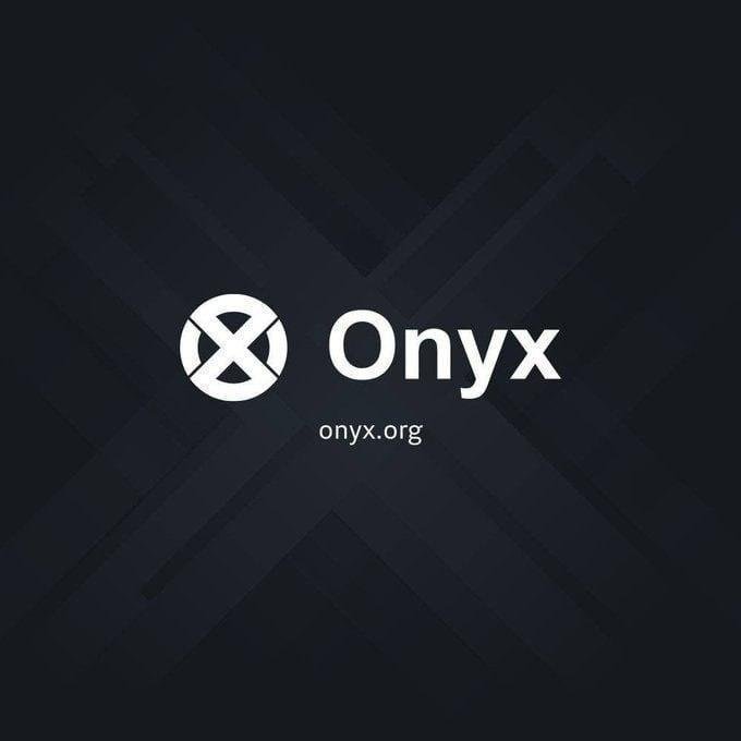 A dark, textured logo display for "Onyx" with the website "onyx.org" and a circular X emblem.