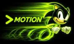 A stylized logo featuring the word 'MOTION' with a cartoon cat character resembling Sonic the Hedgehog rendered in green and black.