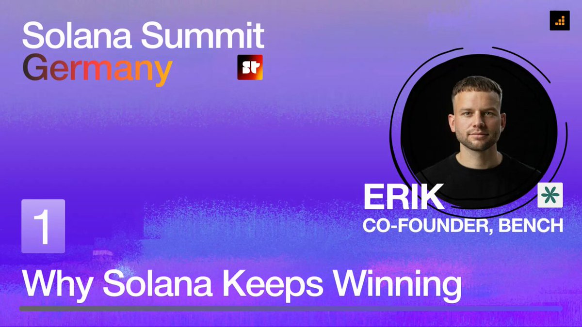 The image features a purple background with white text that reads "Why Solana keeps winning?". The text also includes the names Erik and @phantom, who are co-founders of @benchdotmarkets.