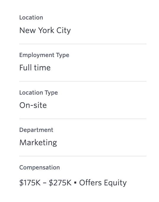 A job posting details a full-time, on-site Marketing position in New York City with compensation of $175K – $275K plus equity, corresponding to the social lead role being hired for at Fomo as described in the accompanying post.