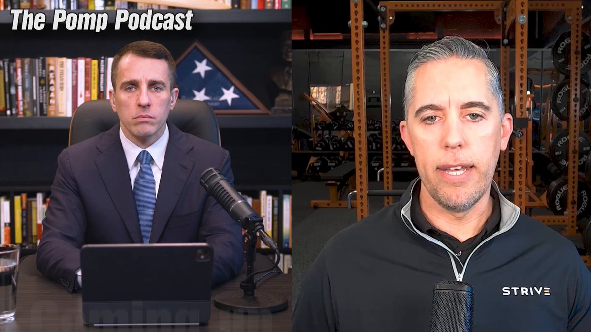 The image shows two men sitting at a desk with microphones, likely recording an interview or podcast discussion. The man on the left side of the image appears to be wearing a suit and tie, while the other man has a beard and is dressed more casually in a black shirt. They are both seated behind their respective microphones, ready for the conversation ahead.

The background features several books scattered around the room, suggesting that they might be discussing topics related to finance or business. The image also includes text elements such as "THE PUMP" and "THE podcast", which could indicate the name of the podcast they are recording on, along with other relevant information about their discussion.