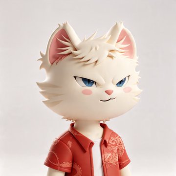 This is a 3D render of a white cat character with a red shirt, likely a "Mortal NFT" as mentioned in the accompanying post, showing a significant increase in value.