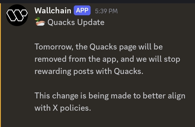 The image shows a social media post about a Quacks Update happening soon, with an explanation of the change being made for better alignment with X policies. The post contains text and pictures related to this update.
